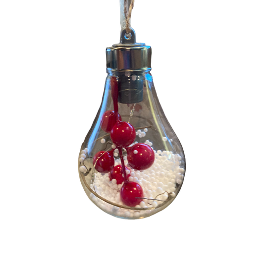 LED Lightbulb Ornament w/Berries