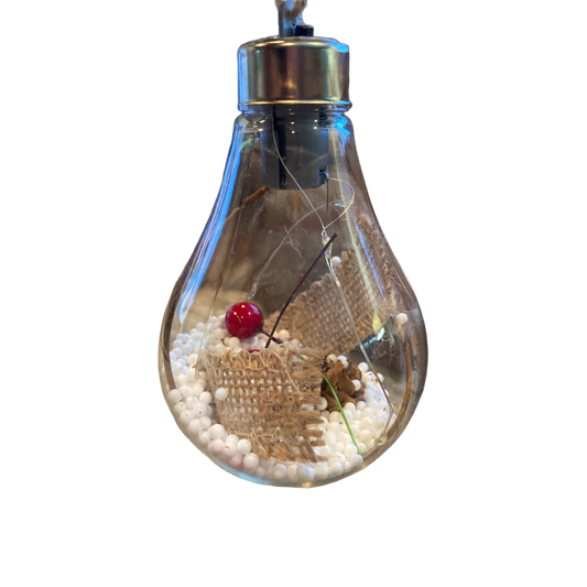 LED Lightbulb Ornament w/Berries & Burlap