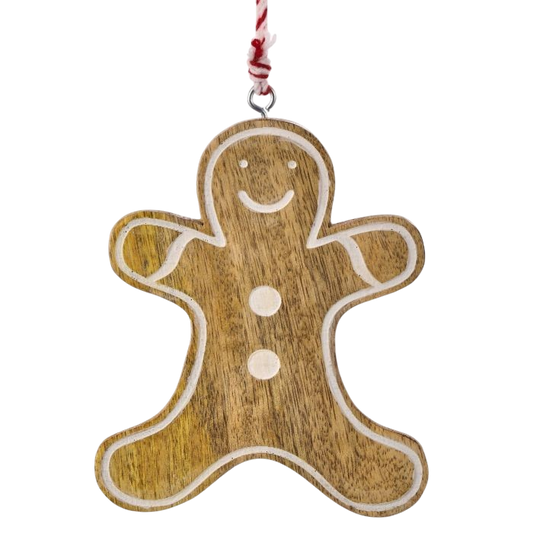 Mango Wood Gingerbread Ornament - The Sandy Santa
