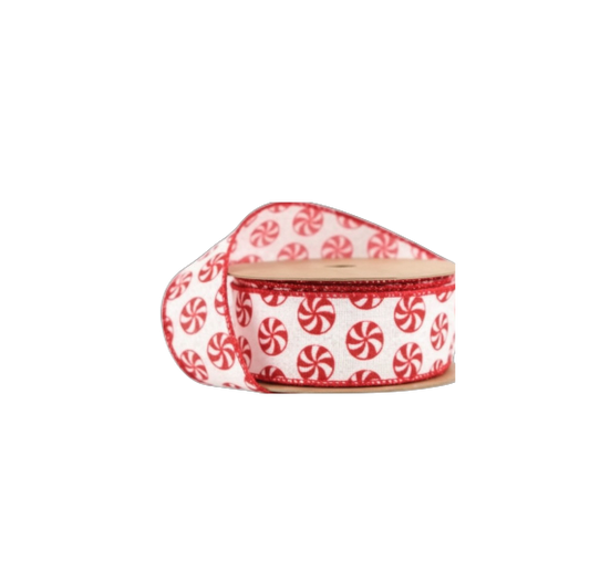 White Glitter Peppermint Ribbon - The Sandy Santa
