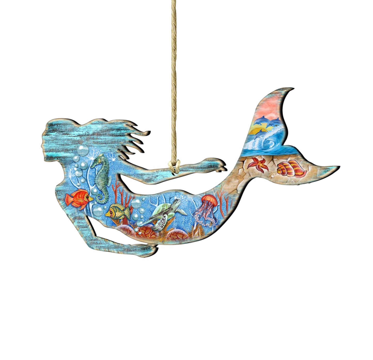 Mermaid Wooden Ornament - The Sandy Santa