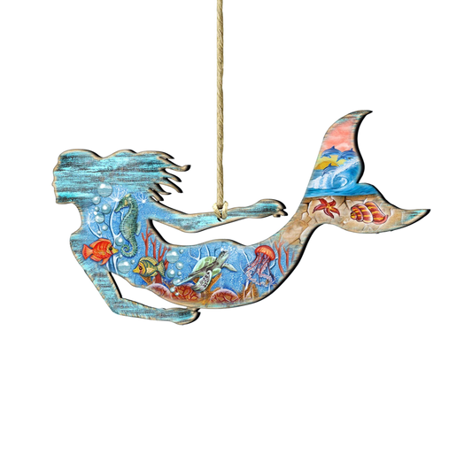 Mermaid Wooden Ornament - The Sandy Santa
