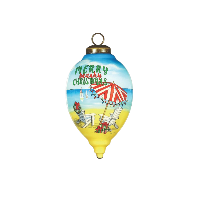 Holiday Beach Umbrella Glass Hanging Ornament - The Sandy Santa