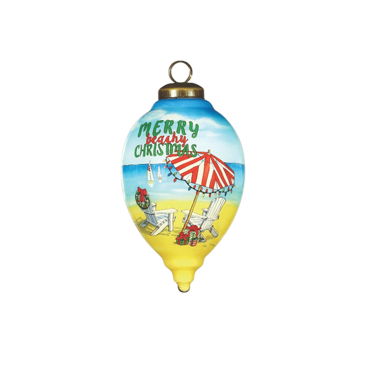 Holiday Beach Umbrella Glass Hanging Ornament - The Sandy Santa