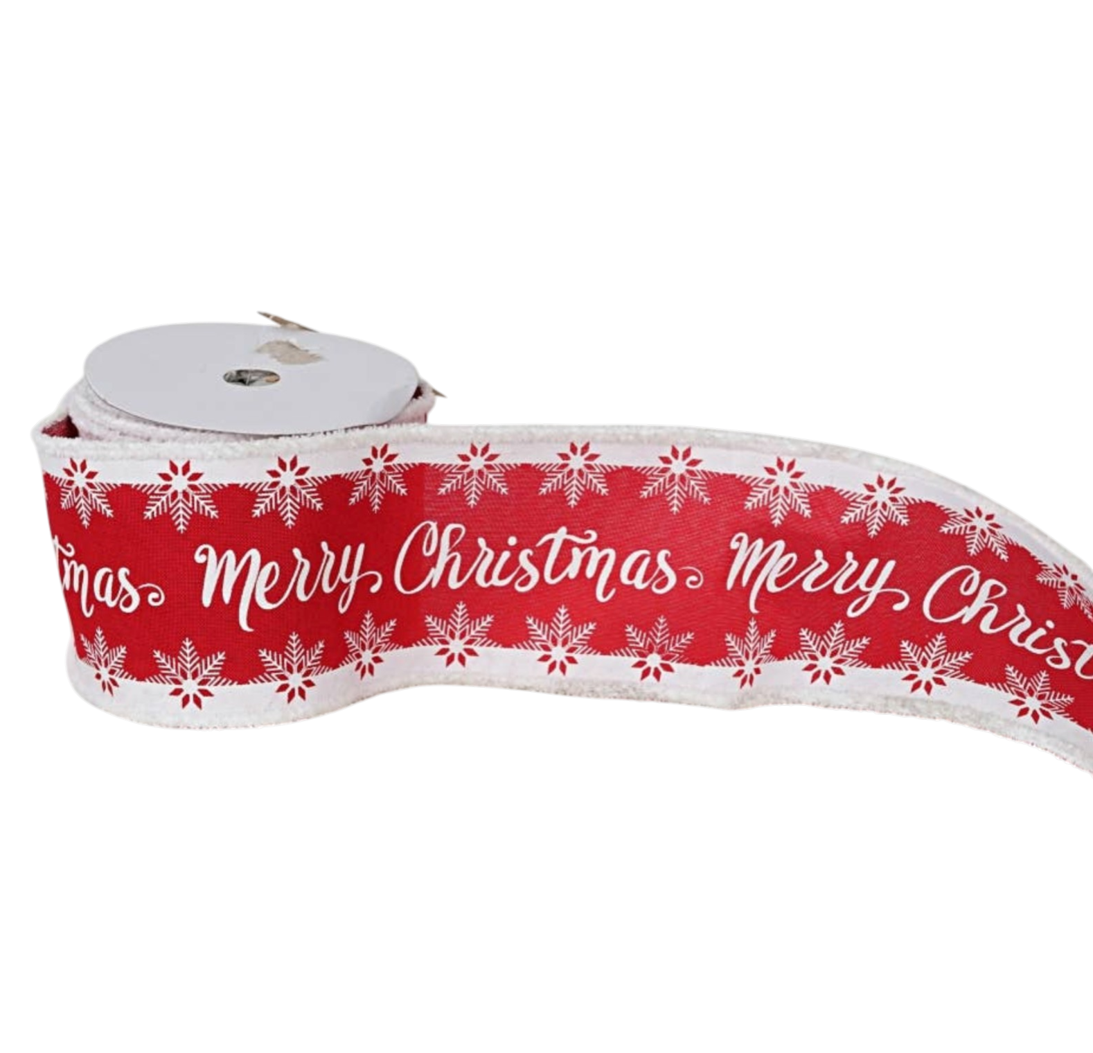 Wired Red Burlap w/fluffy snowflakes - The Sandy Santa