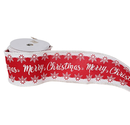 Wired Red Burlap w/fluffy snowflakes - The Sandy Santa