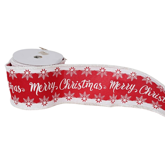 Wired Red Burlap w/fluffy snowflakes - The Sandy Santa