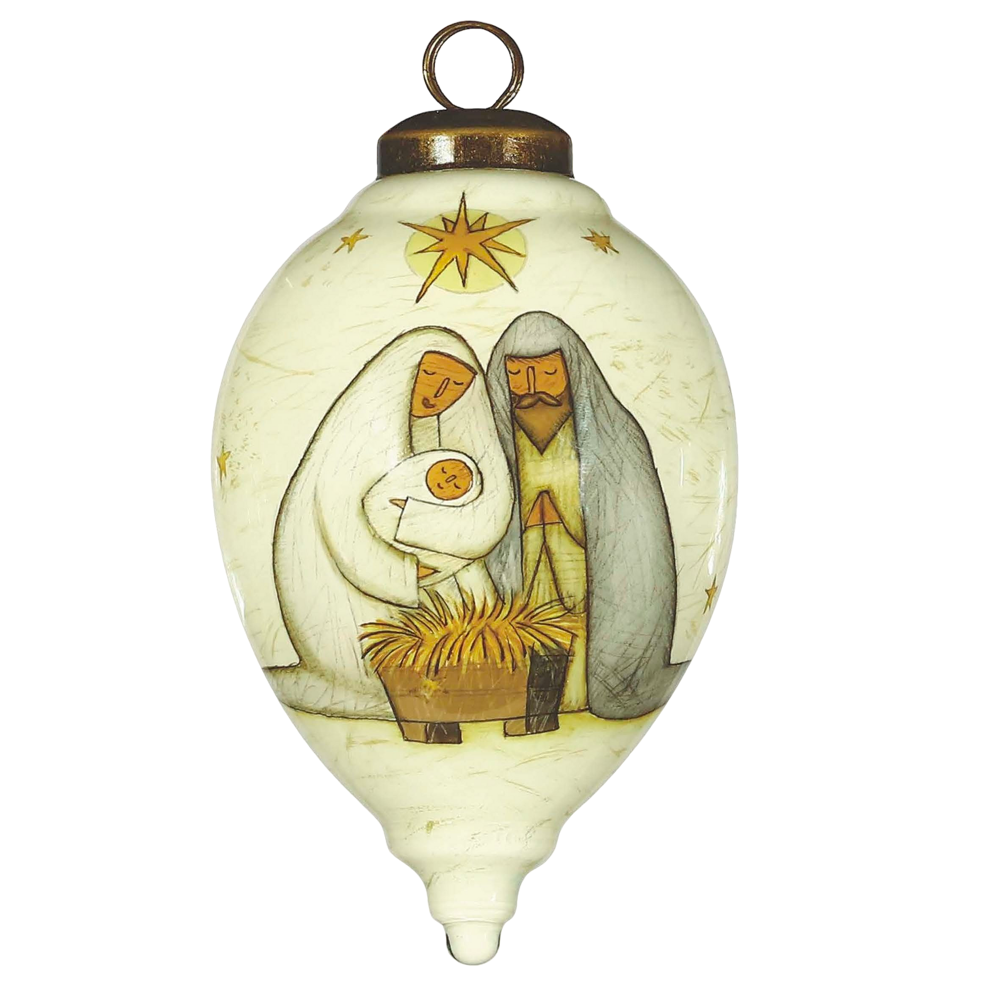 Holy Family Hand Painted Glass Hanging Ornament - The Sandy Santa