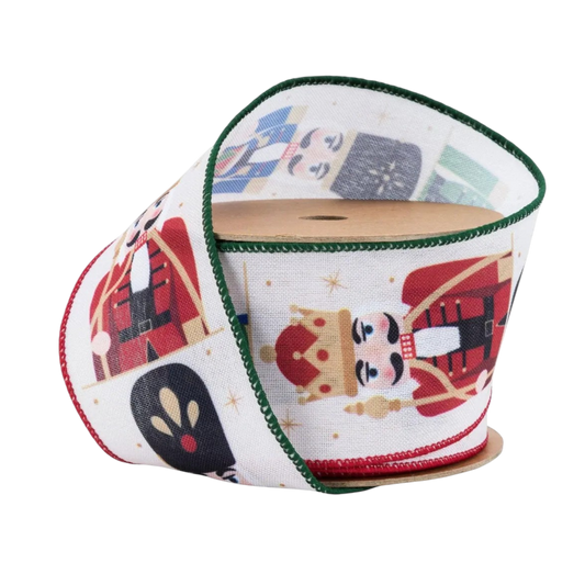 2 1/2" Nutcracker Wired Ribbon - The Sandy Santa