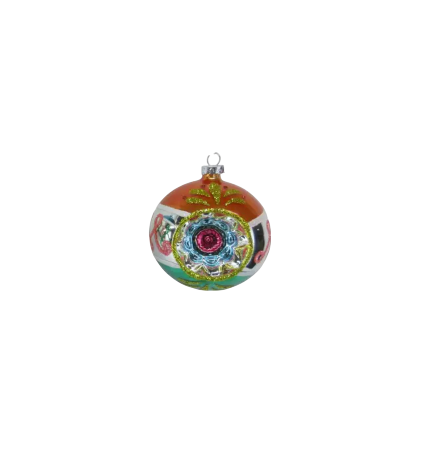 Org/Grn Vintage Ball Orn - The Sandy Santa