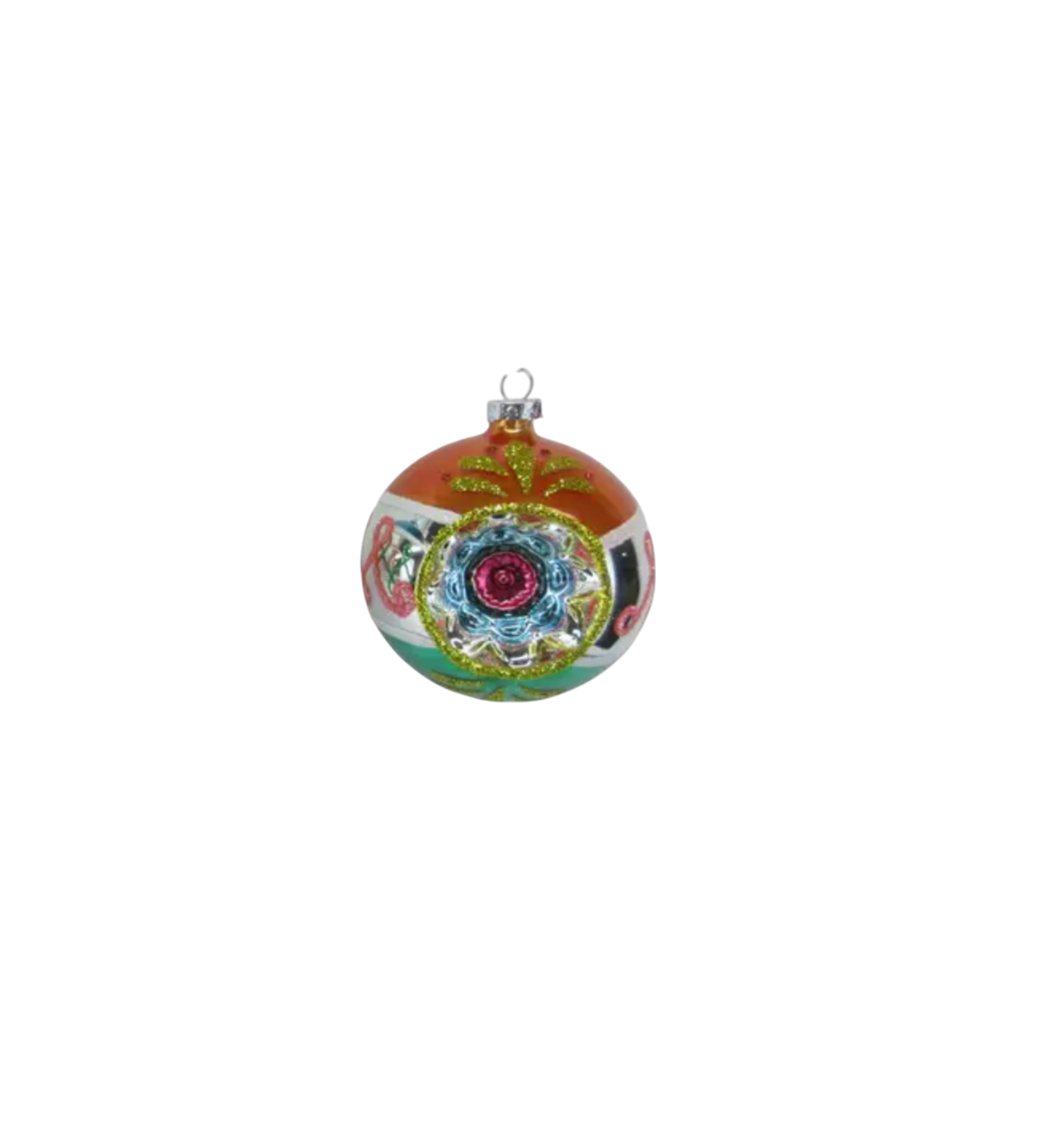 Org/Grn Vintage Ball Orn - The Sandy Santa