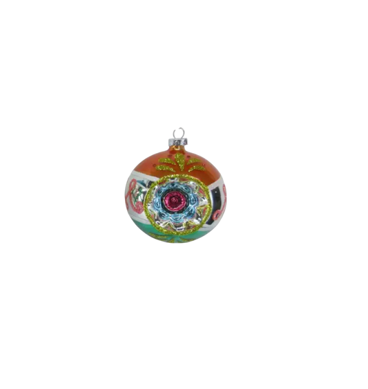 Org/Grn Vintage Ball Orn - The Sandy Santa