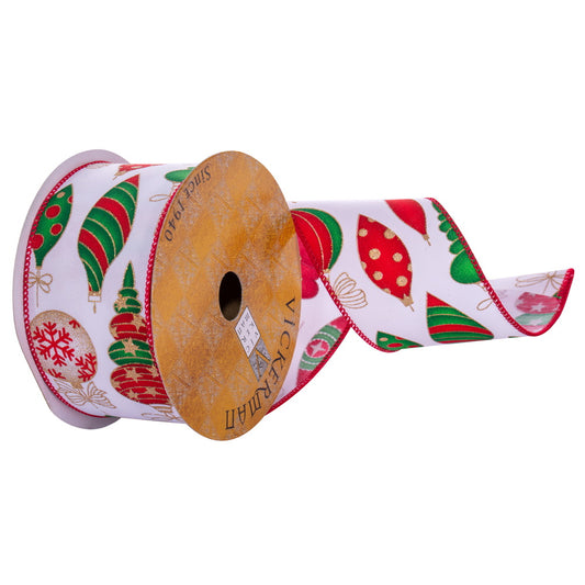White Novelty Ornaments Ribbon - The Sandy Santa