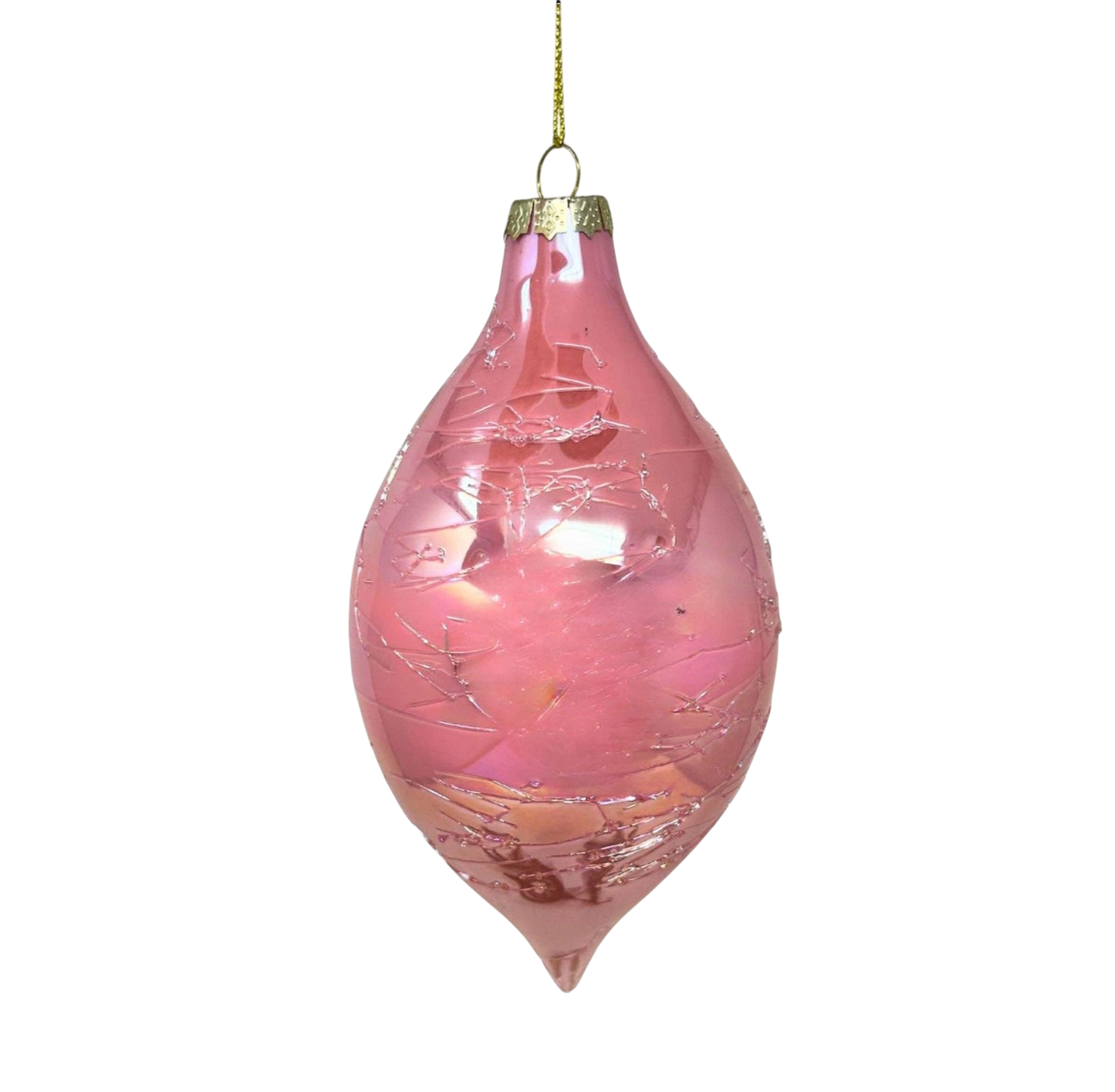 Iridescent Pink Faux Cracked Glass Finial - The Sandy Santa