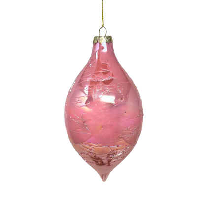 Iridescent Pink Faux Cracked Glass Finial - The Sandy Santa