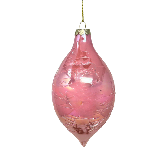 Iridescent Pink Faux Cracked Glass Finial - The Sandy Santa