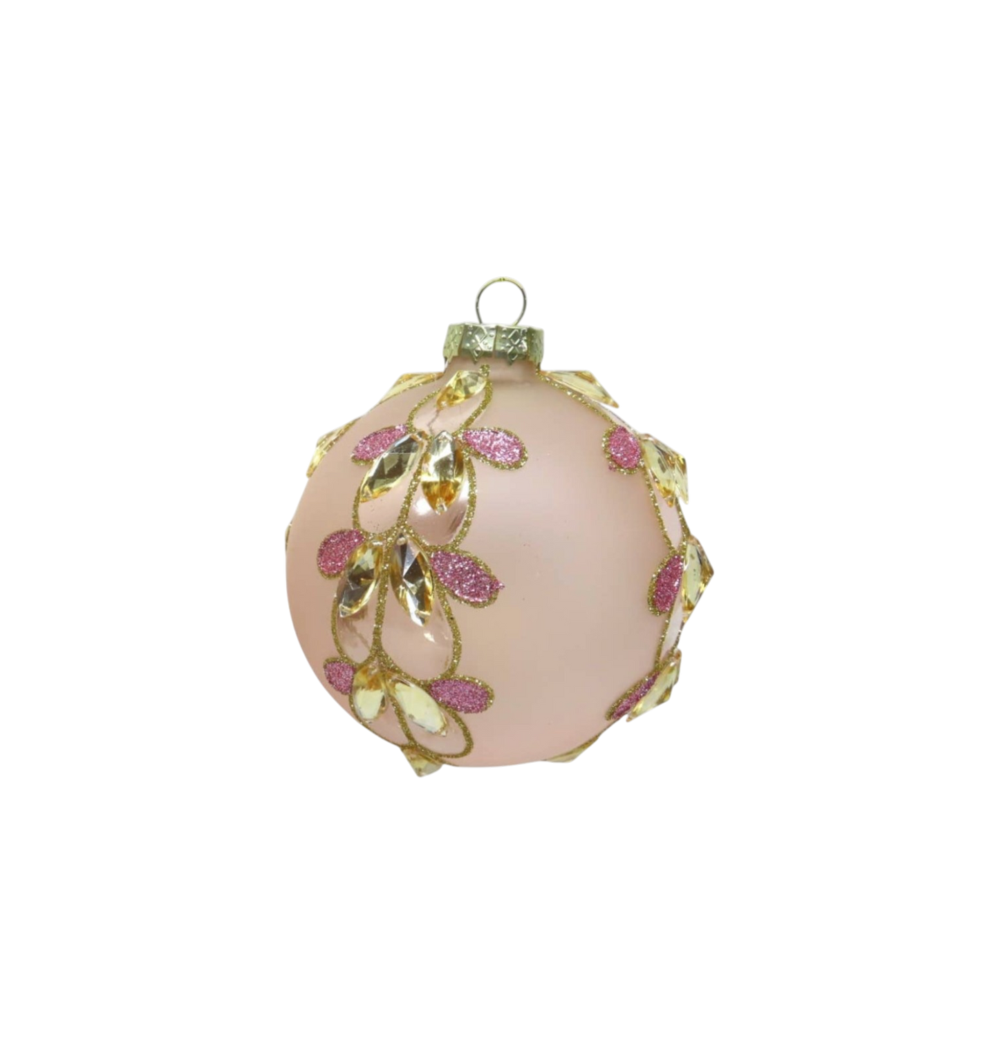 Pink/Gold Leaf Ornament - Round - The Sandy Santa