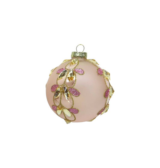 Pink/Gold Leaf Ornament - Round - The Sandy Santa
