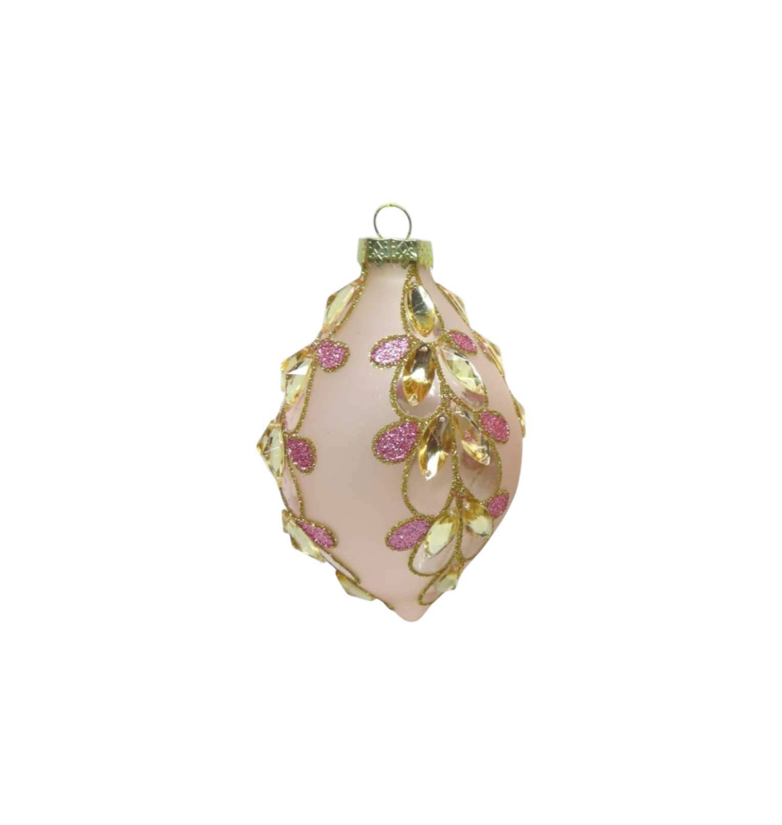 Pink/Gold Leaf Ornament - Teardrop - The Sandy Santa