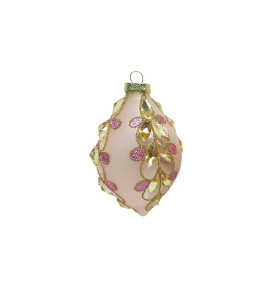 Pink/Gold Leaf Ornament - Teardrop - The Sandy Santa