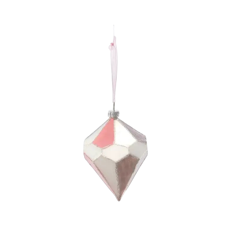 Pink/Gray Glass Finial Ornament - The Sandy Santa