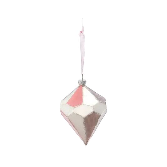 Pink/Gray Glass Finial Ornament - The Sandy Santa