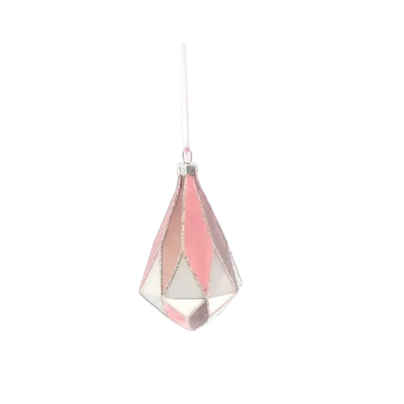 Pink/Gray Glass Teardrop Ornament - The Sandy Santa