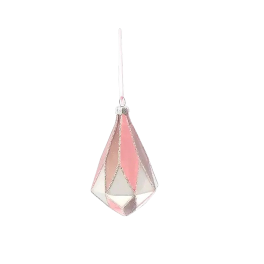 Pink/Gray Glass Teardrop Ornament - The Sandy Santa