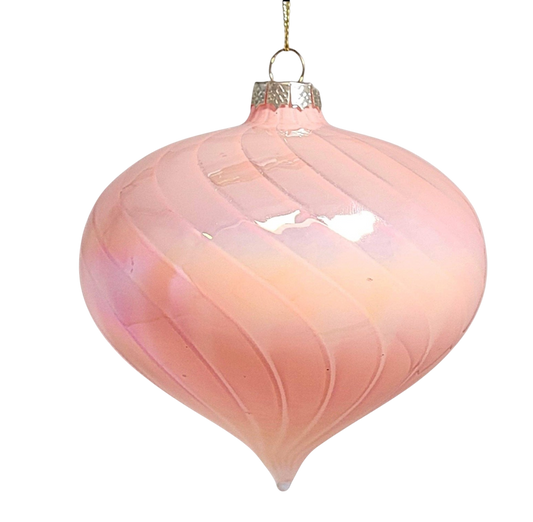 4" Pink Swirl Glass Onion Finial Ornament - The Sandy Santa