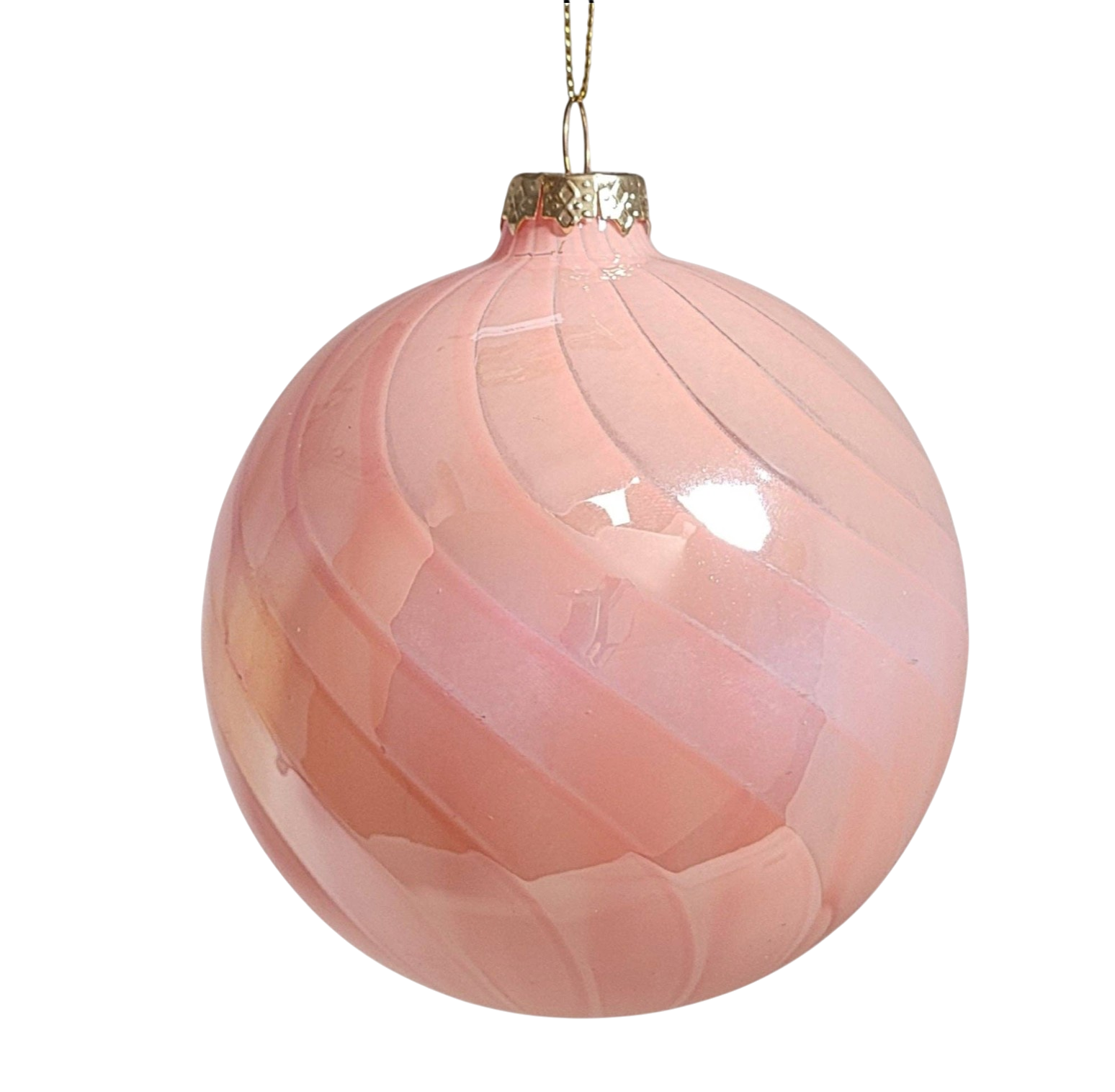 4" Iridescent Pink Swirl Glass Ornament - The Sandy Santa