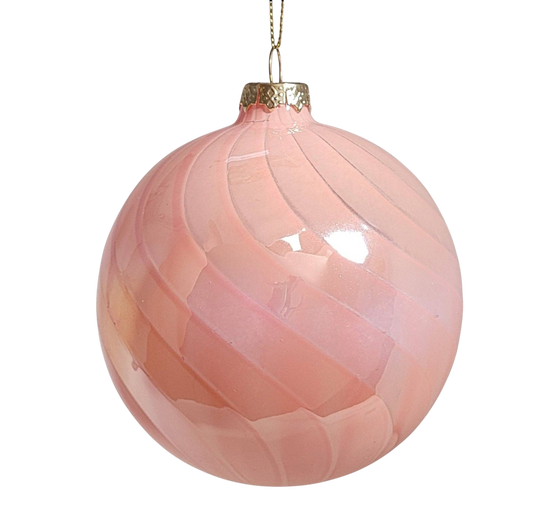 4" Iridescent Pink Swirl Glass Ornament - The Sandy Santa