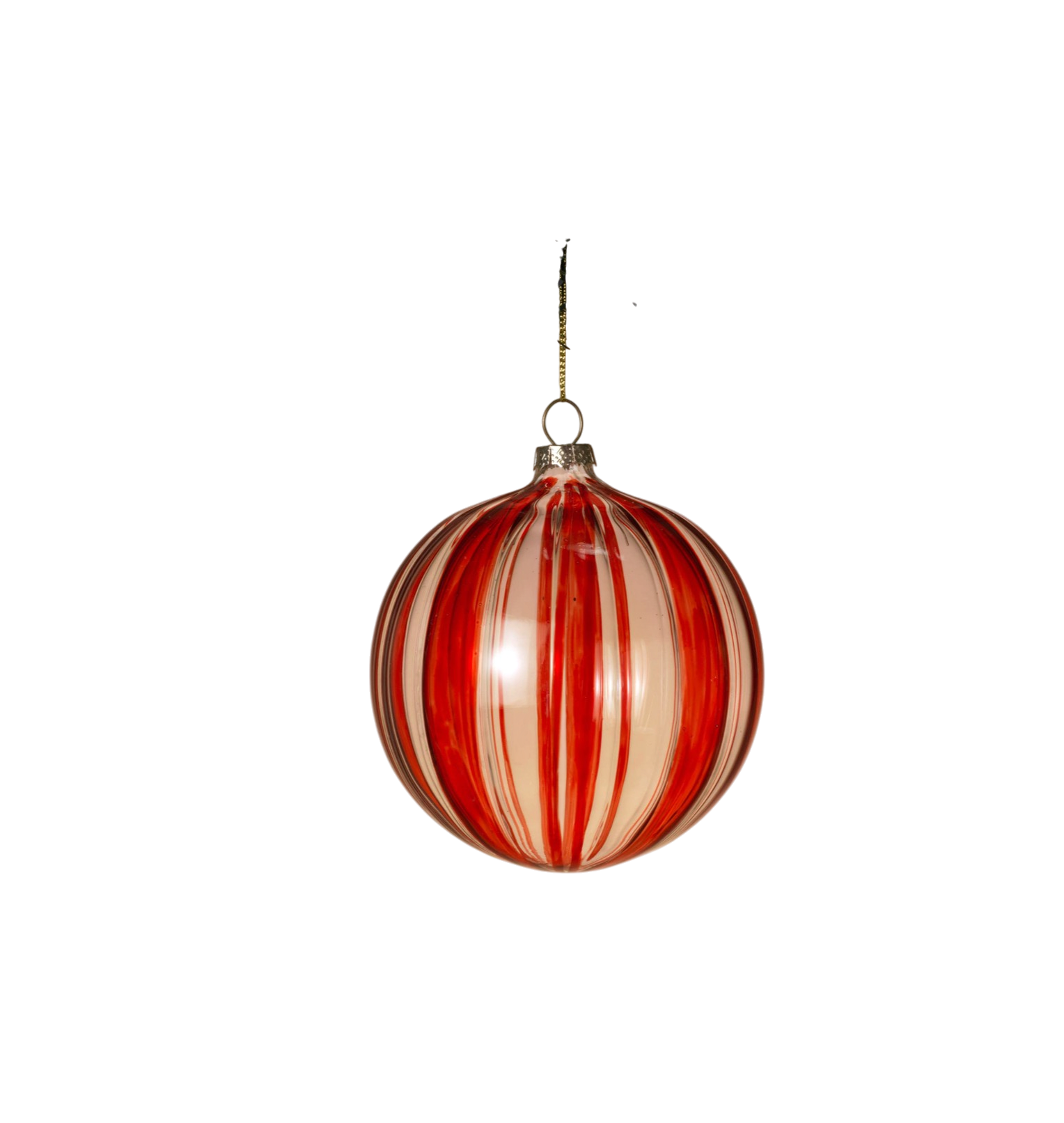 4.5"H Glass Ball w/ Red Stripes Ornament - The Sandy Santa