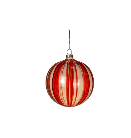 4.5"H Glass Ball w/ Red Stripes Ornament - The Sandy Santa