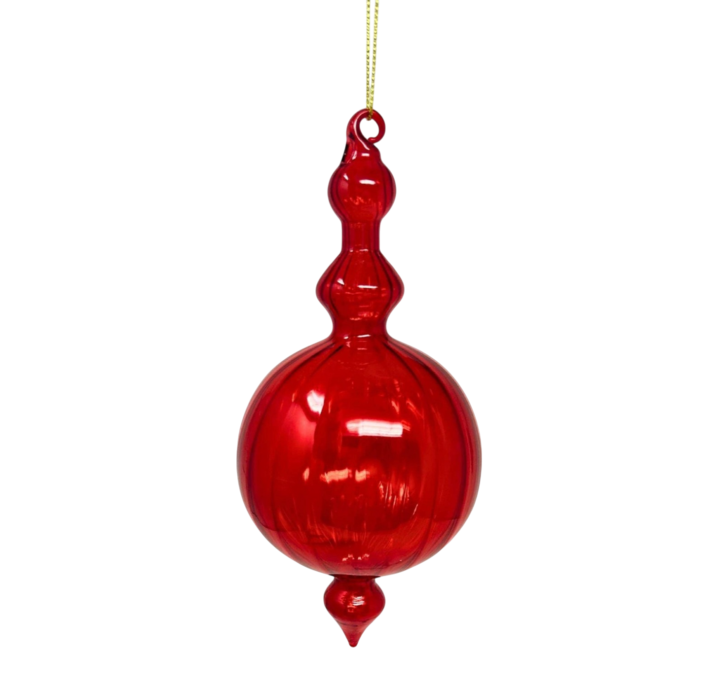 Vertical Stripe Red Glass Finial - The Sandy Santa
