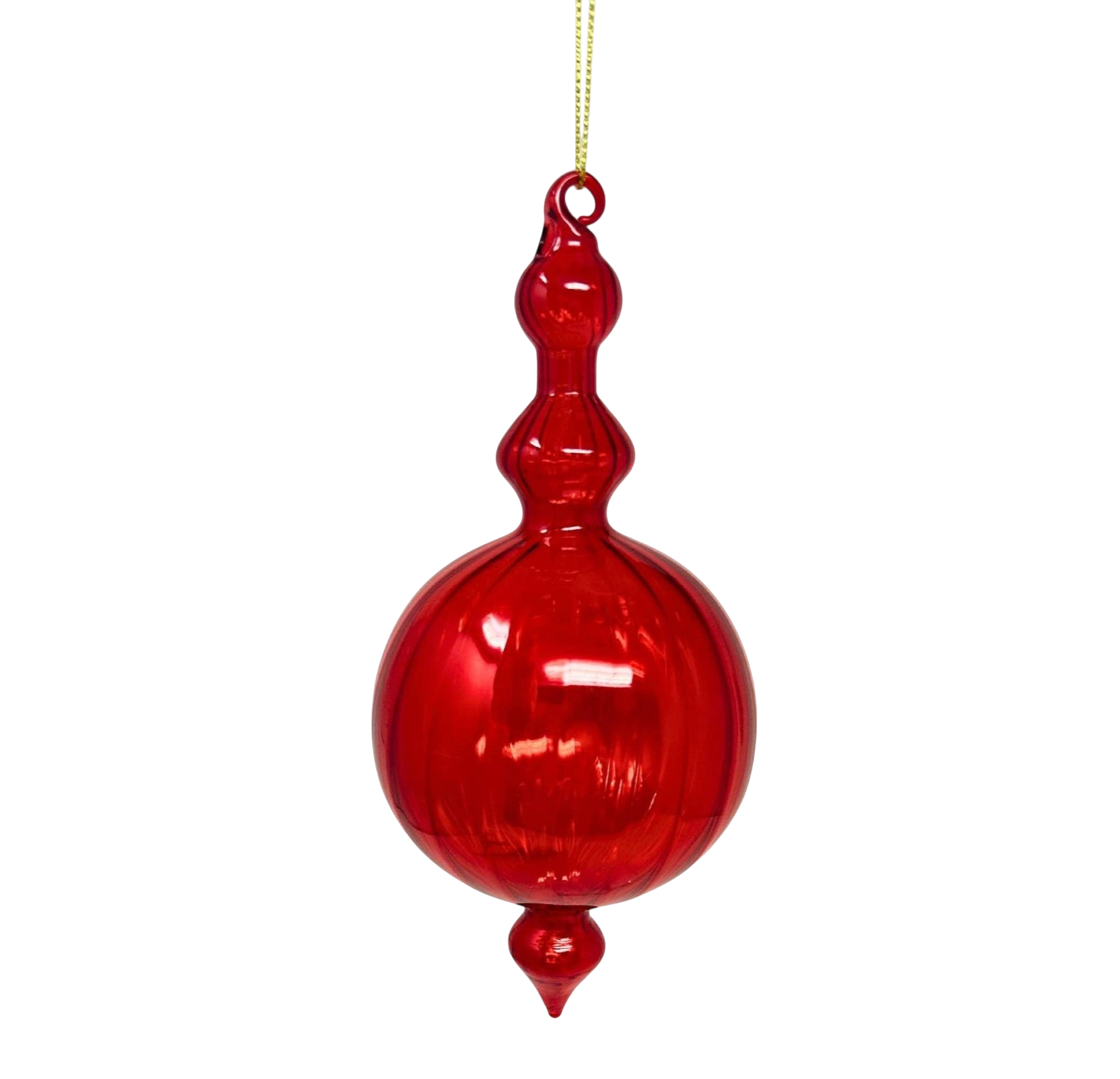 Vertical Stripe Red Glass Finial - The Sandy Santa