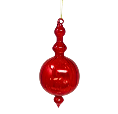 Vertical Stripe Red Glass Finial - The Sandy Santa
