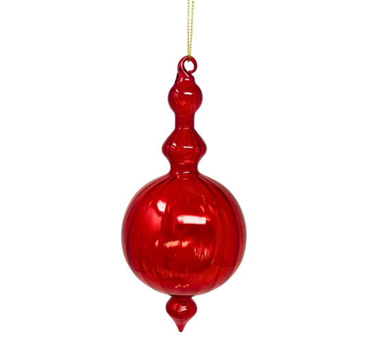 Vertical Stripe Red Glass Finial - The Sandy Santa