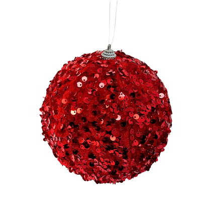Red Sequin Ball Ornament - The Sandy Santa
