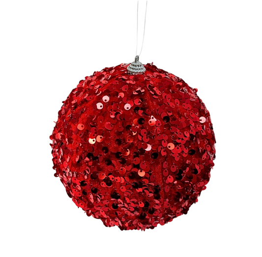 Red Sequin Ball Ornament - The Sandy Santa