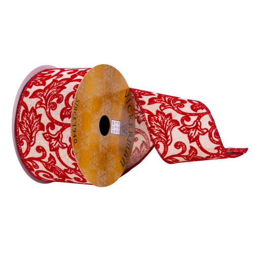 Cream and Red Filigree Ribbon - The Sandy Santa