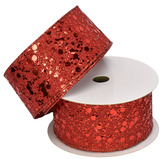Wired Metallic Red Flakes Ribbon - The Sandy Santa