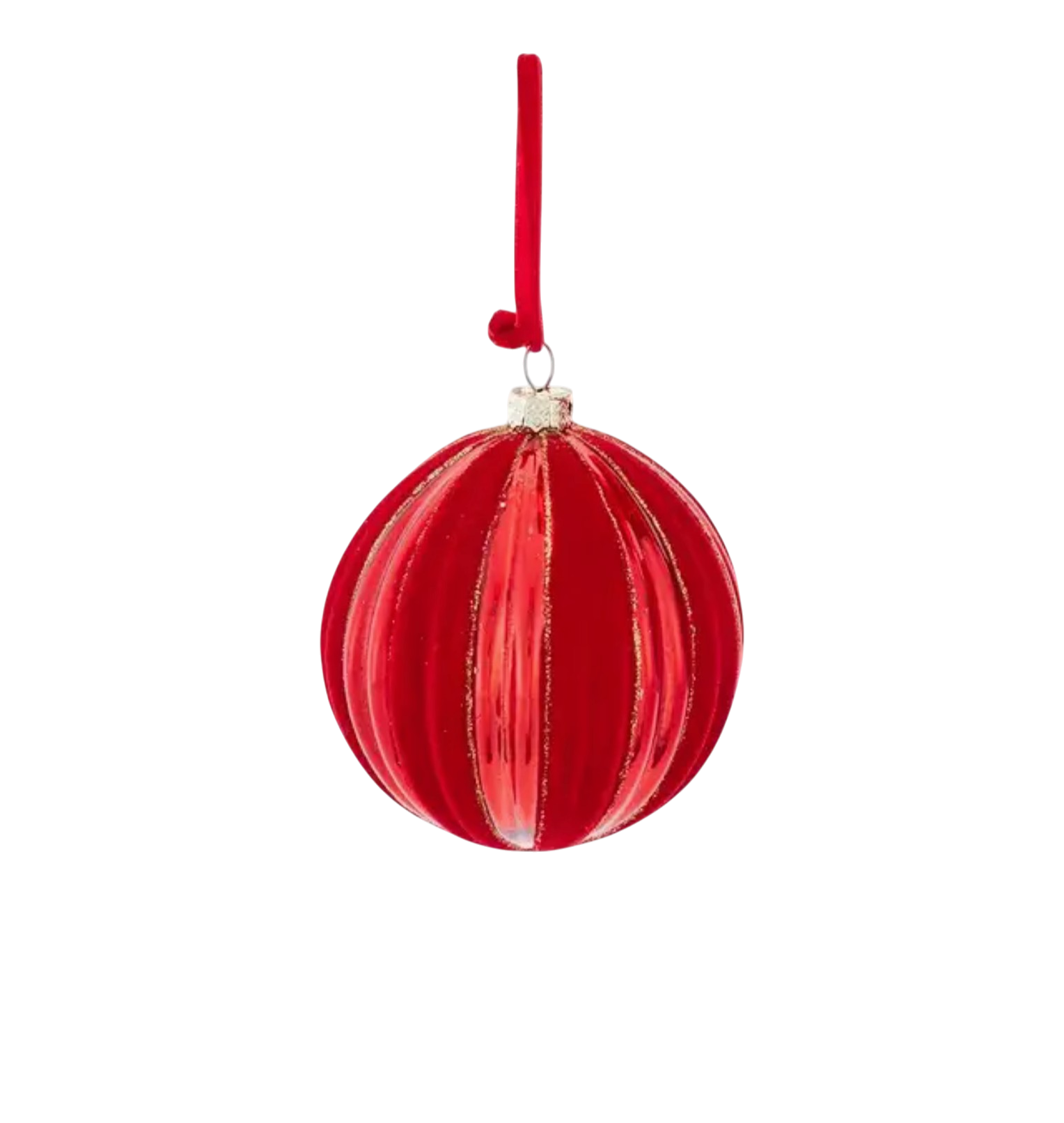 Red Flock Gold Glitter Ball Ornament - The Sandy Santa