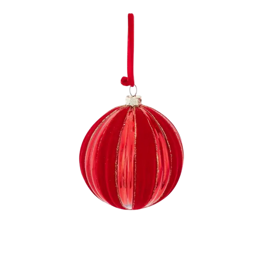 Red Flock Gold Glitter Ball Ornament - The Sandy Santa