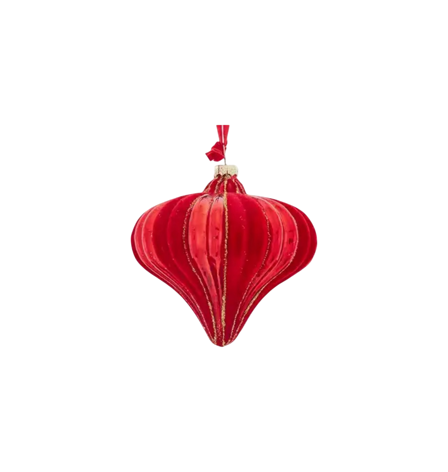 Red Flock Gold Glitter Onion Ornament - The Sandy Santa