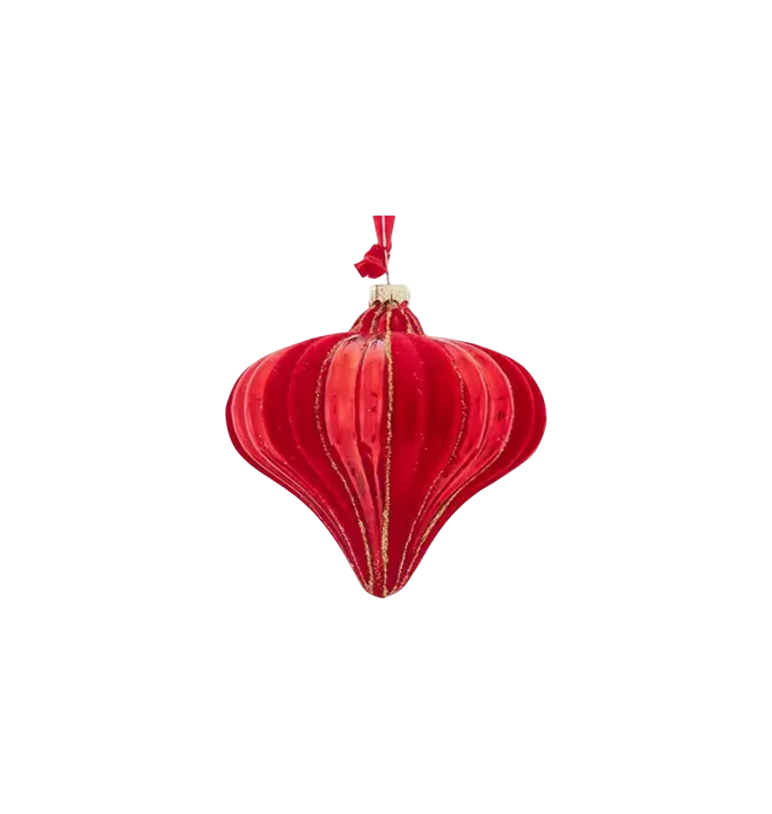 Red Flock Gold Glitter Onion Ornament - The Sandy Santa