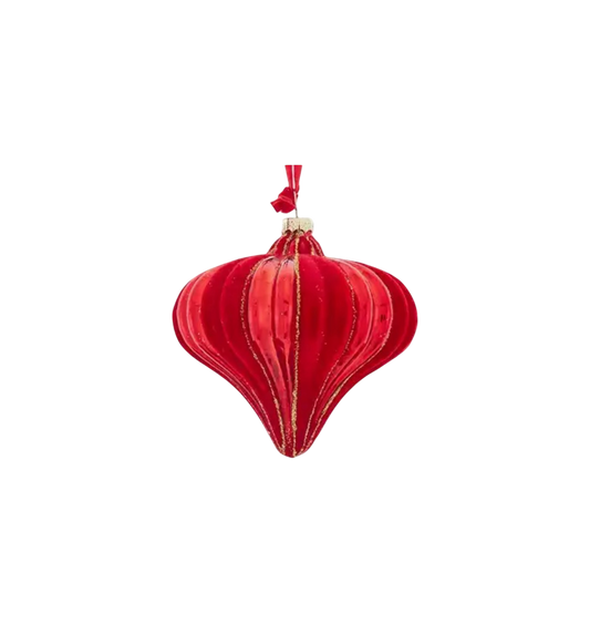 Red Flock Gold Glitter Onion Ornament - The Sandy Santa