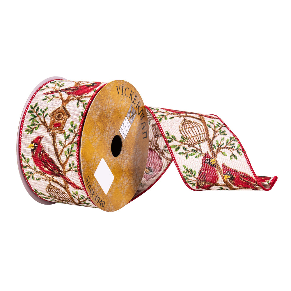 Cream and Red Robins Cage Ribbon - The Sandy Santa