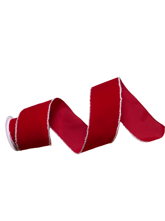 Wired Snowy Edge Red Velvet Ribbon - The Sandy Santa