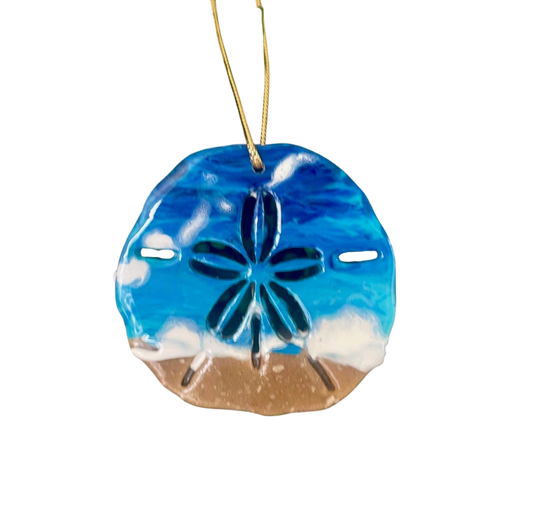 Sand Dollar Beach Resin Art Christmas Ornament - The Sandy Santa