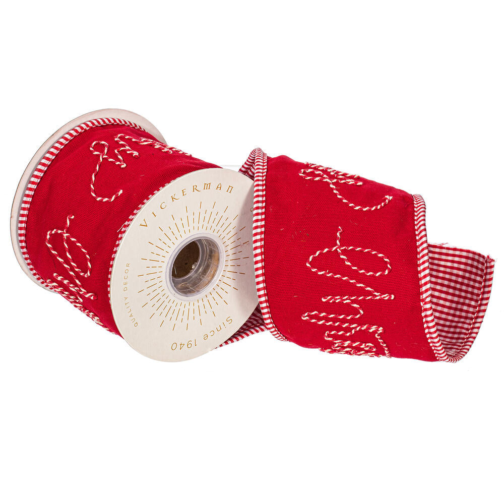 Red Embroidered Rope Merry Christmas On Canvas Ribbon - The Sandy Santa
